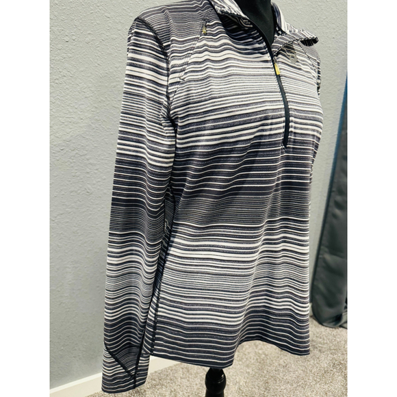 ASICS Black and White Striped Quarter-Zip Long Sleeve Top - Size L - Picture 3 of 8